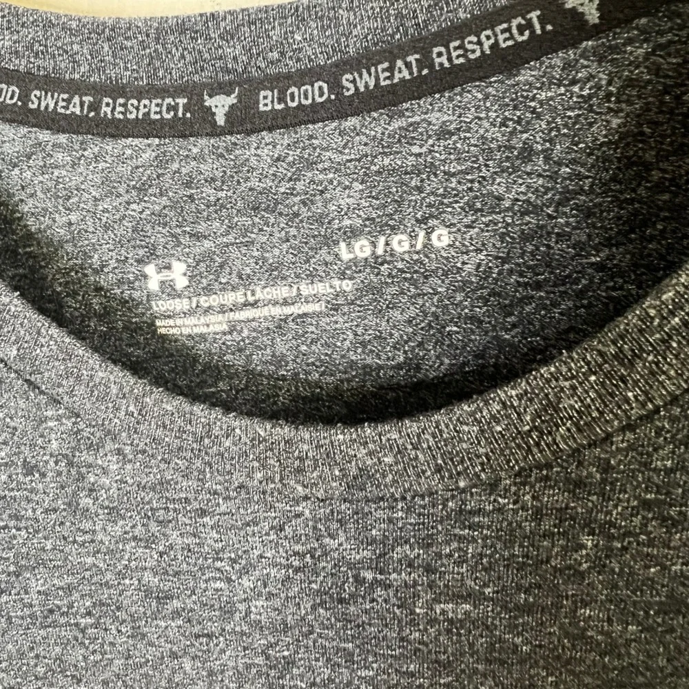 Under Armour T-Shirt Project Rock Blood Sweat Respect Mens Size Large Gray Tee